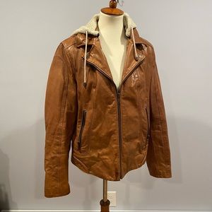 Wilsons Leather Brown Jacket with Cream Hood